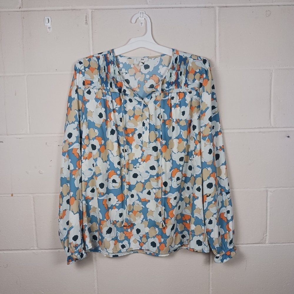 Joie Floral Fields Boho Neck Ties Peasant‎ Blouse Womens Sz Small Loose Fitted